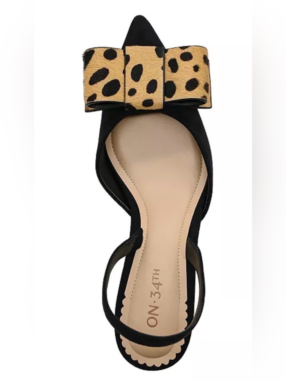 On 34th women’s black heels with animal print bow - Picture 2 of 2